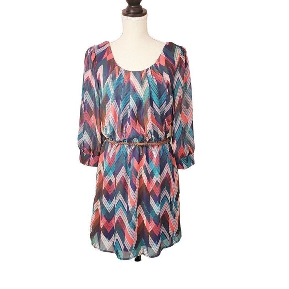 As U Wish Chevron Print Peek-a-boo Back A-Line Slip Lined Dress – Size Medium - Picture 7 of 16